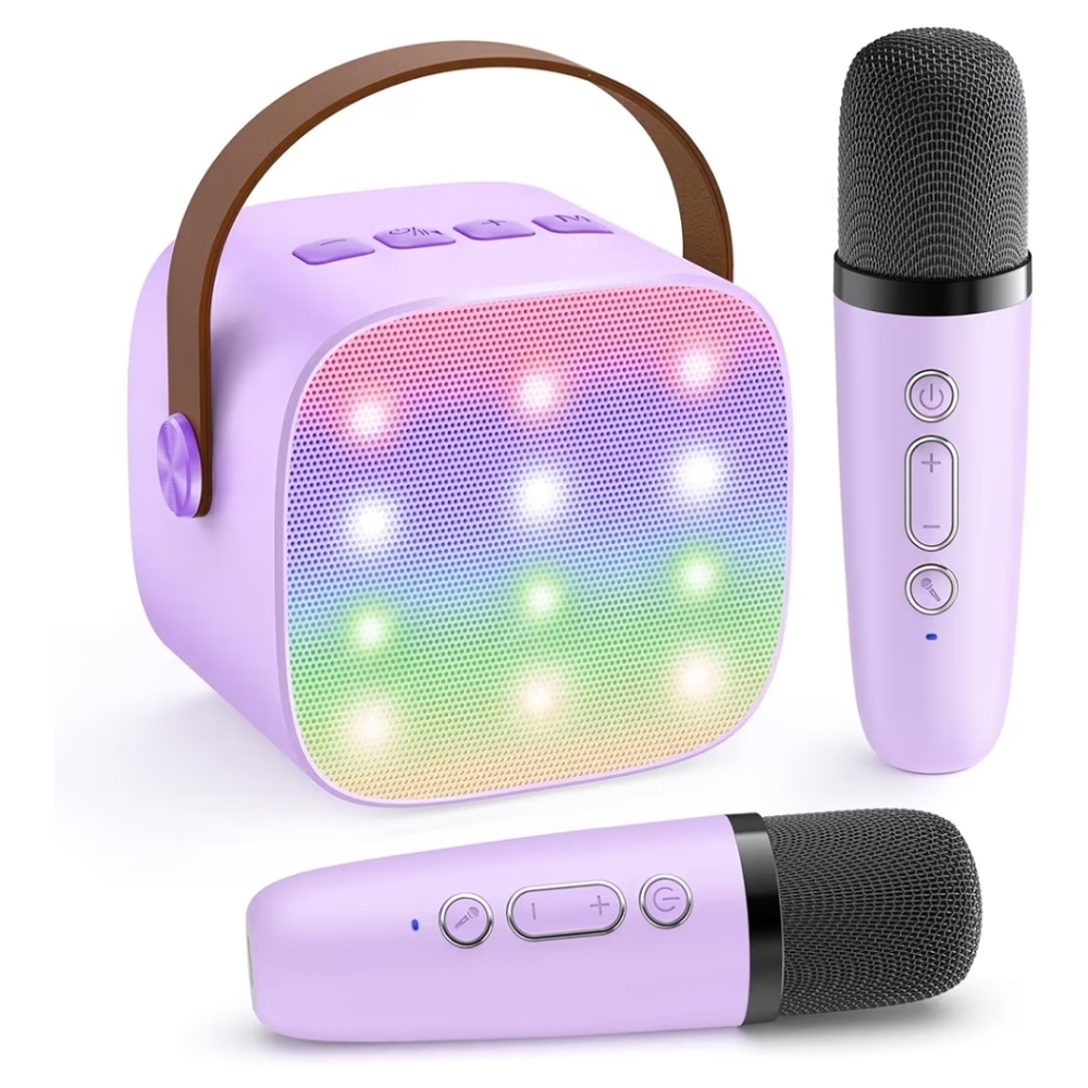 Purple Portable Karaoke Speaker with 2 Microphones Mini Size